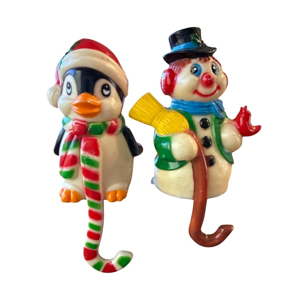 Vintage Christmas‎ 1980s Plastic Snowman & Penguin Stocking Holders